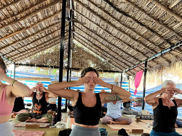 Students in yoga class at Purnam Yogashala Agonda Beach Goa — 100 hour yoga teacher training